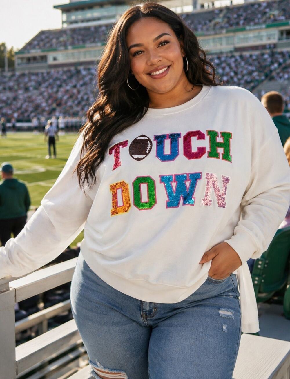 #3- Blue b. Touchdown Sequin Crew Neck Sweatshirt